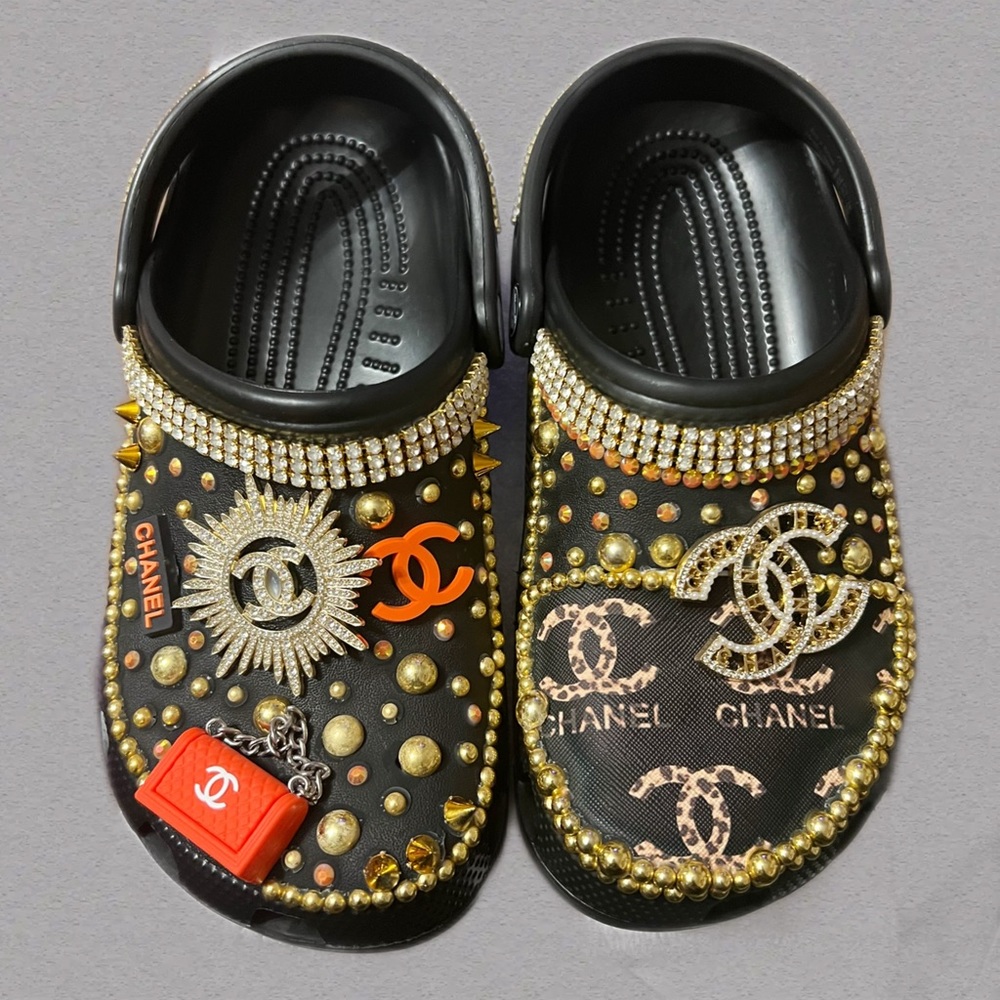 Black out!! Blinged out Crocs